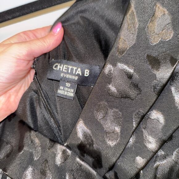 Vintage CHETTA B Evening Black Leopard Date Night Cocktail Dress Size 10 - Picture 4 of 6